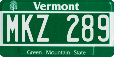 VT license plate MKZ289