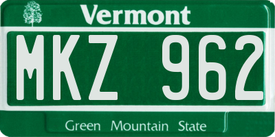 VT license plate MKZ962