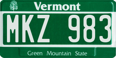 VT license plate MKZ983