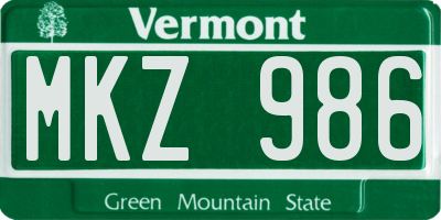 VT license plate MKZ986