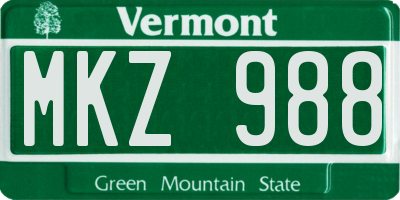 VT license plate MKZ988