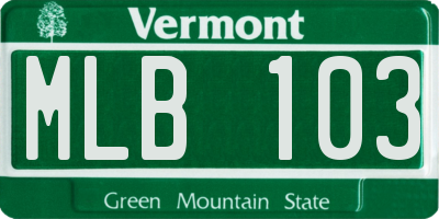 VT license plate MLB103