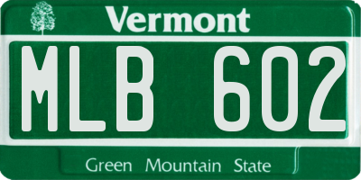 VT license plate MLB602