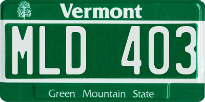 VT license plate MLD403