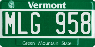 VT license plate MLG958