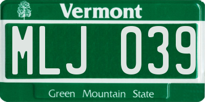 VT license plate MLJ039