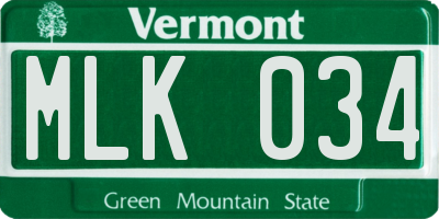 VT license plate MLK034