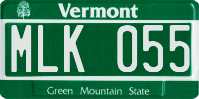 VT license plate MLK055