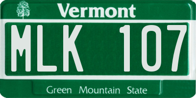VT license plate MLK107