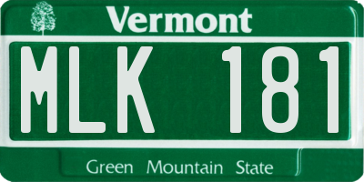 VT license plate MLK181