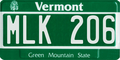 VT license plate MLK206