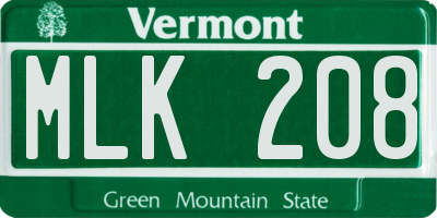 VT license plate MLK208