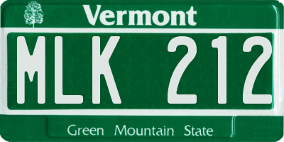 VT license plate MLK212