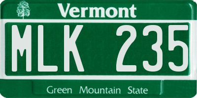 VT license plate MLK235