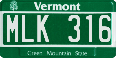VT license plate MLK316