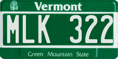 VT license plate MLK322