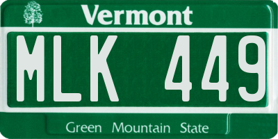 VT license plate MLK449