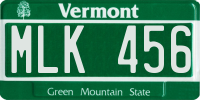VT license plate MLK456