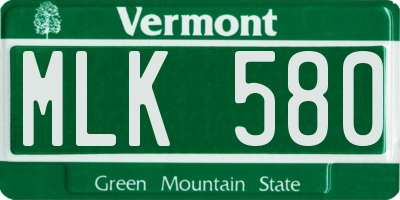 VT license plate MLK580