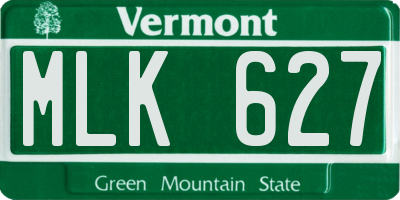 VT license plate MLK627