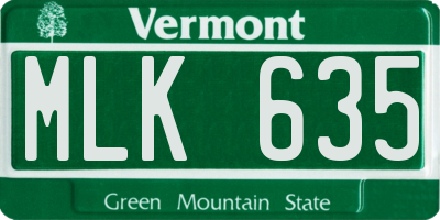 VT license plate MLK635