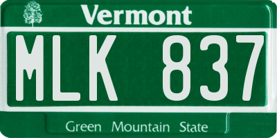 VT license plate MLK837