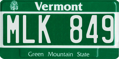 VT license plate MLK849
