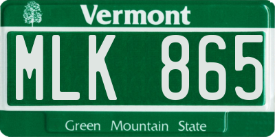 VT license plate MLK865