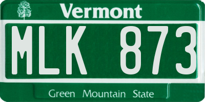 VT license plate MLK873
