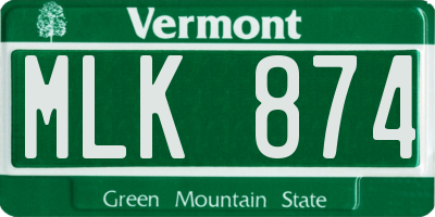 VT license plate MLK874