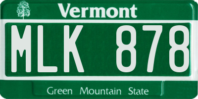 VT license plate MLK878