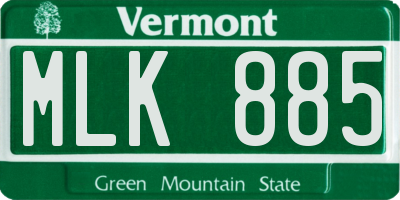 VT license plate MLK885
