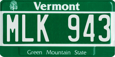 VT license plate MLK943