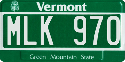 VT license plate MLK970