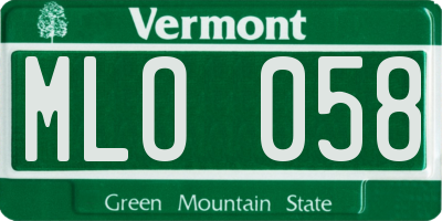 VT license plate MLO058