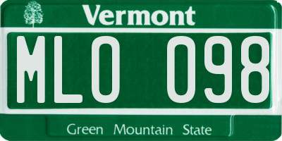 VT license plate MLO098