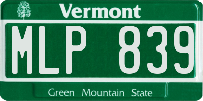 VT license plate MLP839