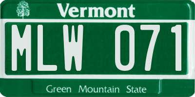 VT license plate MLW071