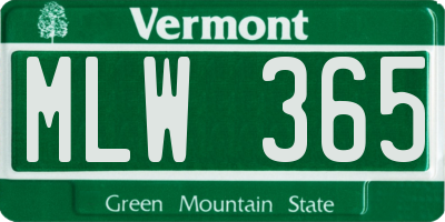 VT license plate MLW365