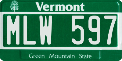 VT license plate MLW597