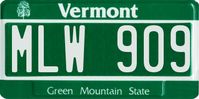 VT license plate MLW909