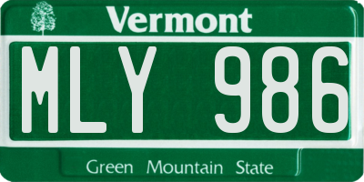 VT license plate MLY986
