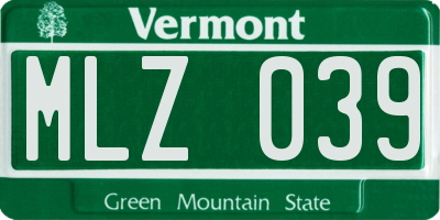 VT license plate MLZ039