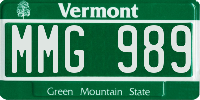 VT license plate MMG989