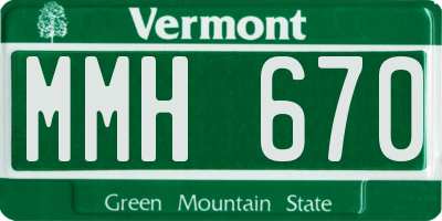 VT license plate MMH670