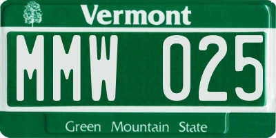 VT license plate MMW025