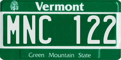 VT license plate MNC122