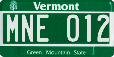 VT license plate MNE012
