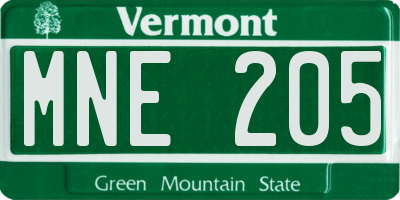 VT license plate MNE205