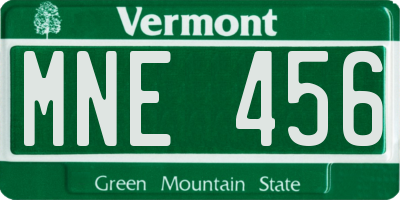 VT license plate MNE456
